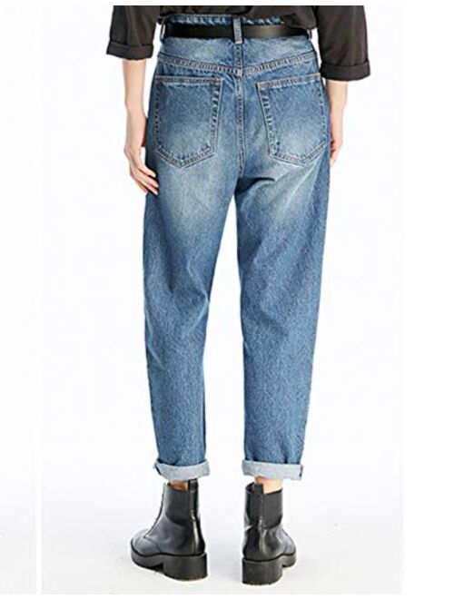 Yeokou Women's Vintage Straight Fit Tapered Denim Pants Jeans Trousers