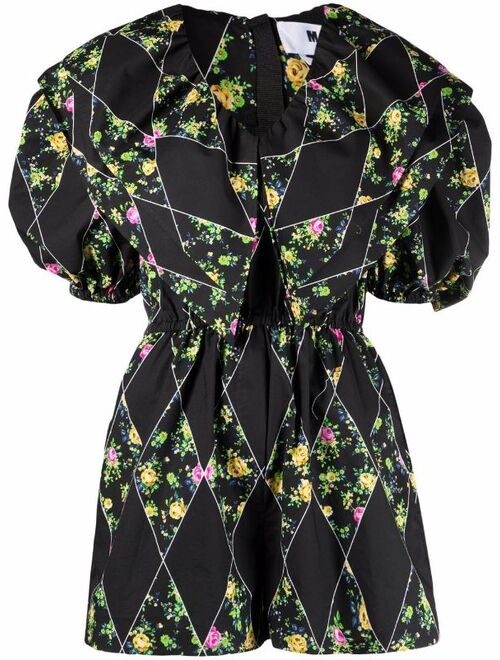 MSGM floral-print puff-sleeves playsuit