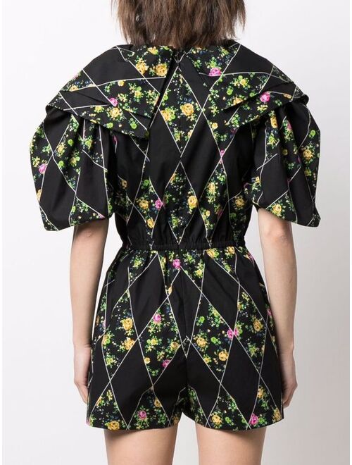 MSGM floral-print puff-sleeves playsuit