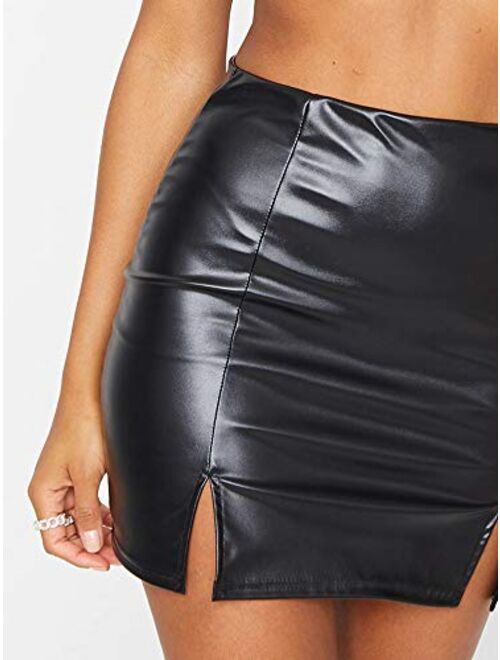 Just Quella Women's Classic High Waist Sexy Slim Mini Pencil Leather Skirts (No Belt)