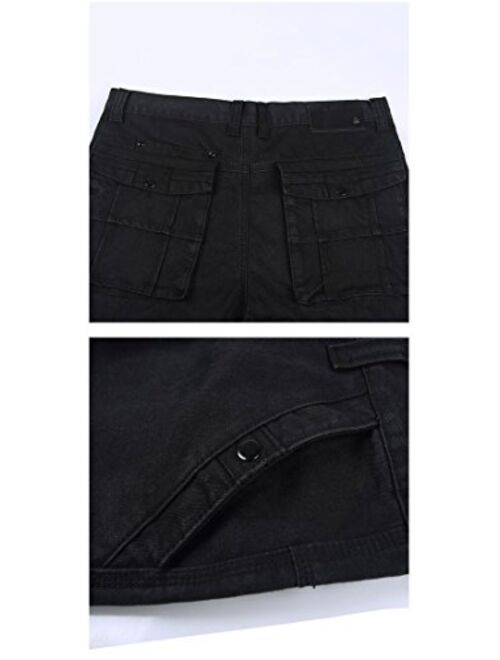 Yeokou Men's Casual Loose Hip Hop Black Denim Work Pants Cargo Jeans Pockets