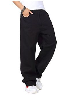 Yeokou Men's Loose Baggy Hip Hop Cotton Denim Work Pants Straight Leg Jeans