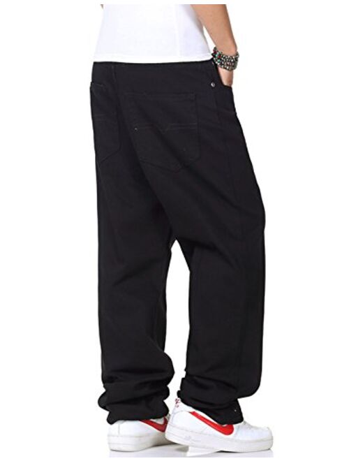 Buy Yeokou Men's Loose Baggy Hip Hop Cotton Denim Work Pants Straight ...