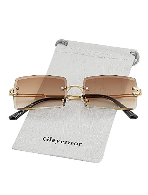 Gleyemor Rimless Rectangle Sunglasses for Women Men Fashion Frameless Small Square Glasses