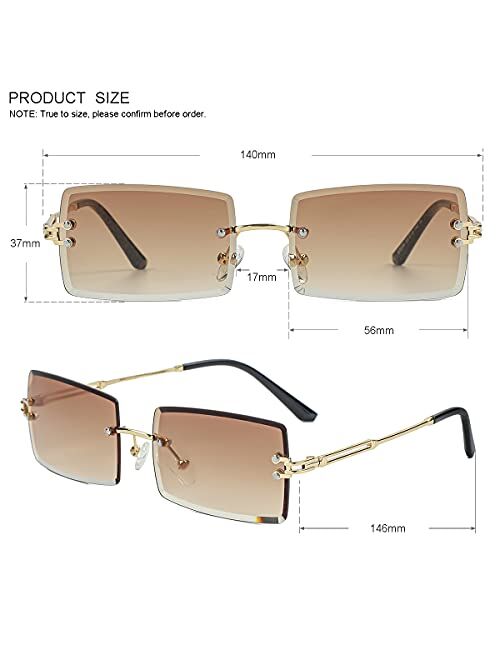 Gleyemor Rimless Rectangle Sunglasses for Women Men Fashion Frameless Small Square Glasses