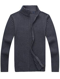 Yeokou Mens Casual Autumn Stand Collar Full Zip Up Knitted Cardigan Sweater