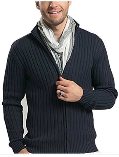 Yeokou Mens Casual Autumn Stand Collar Full Zip Up Knitted Cardigan Sweater