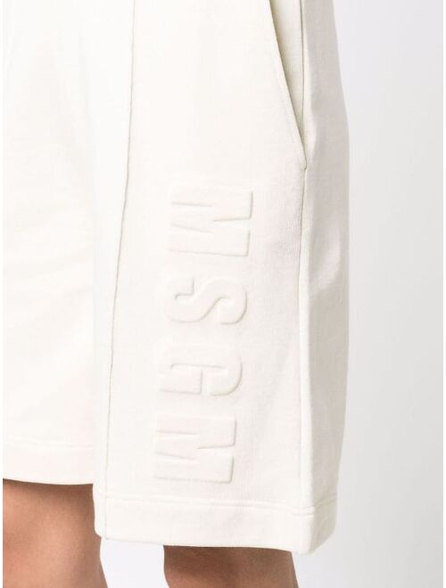 MSGM embossed logo piped-trim shorts