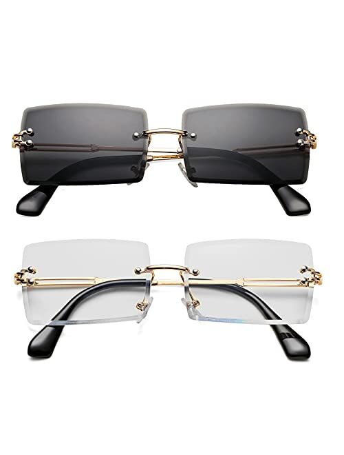 Hycredi Rectangle Sunglasses for Men/Women Small Rimless Square Shade Eyewear