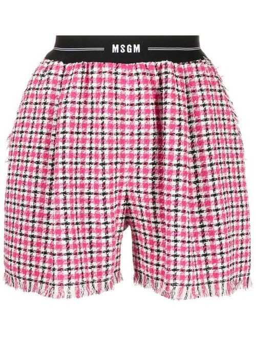 MSGM check-print fringe shorts