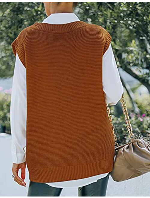 Yeokou Womens Sweater Vest Y2k Casual Sleeveless V Neck Cable Knit Vest Tops