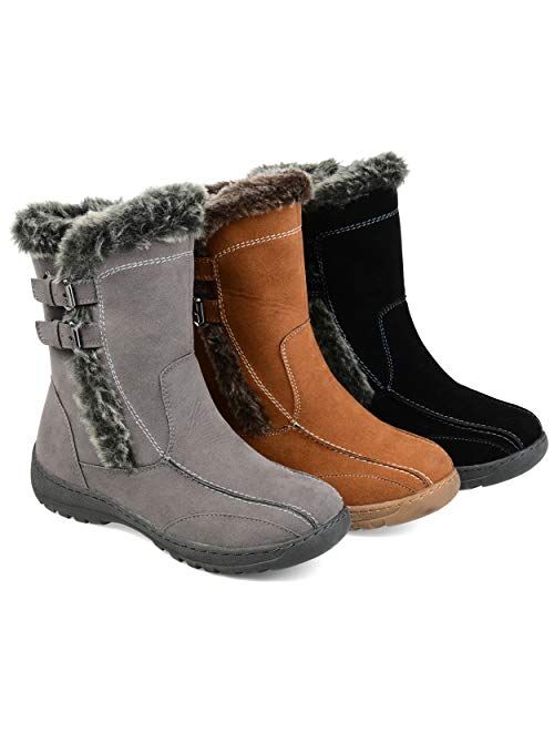 Brinley Co. Womens Faux Fur Trim Tread Sole Winter Boot