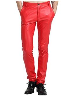 Yeokou Men's Skinny Straight Leg Tapered Pu Faux Leather Motorcycle Biker Pants