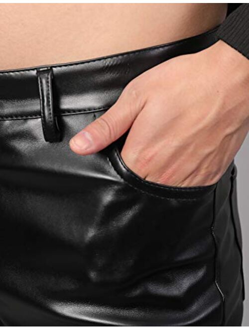 Yeokou Mens Business Casual High Waist Straight Leg PU Faux Leather Biker Pants
