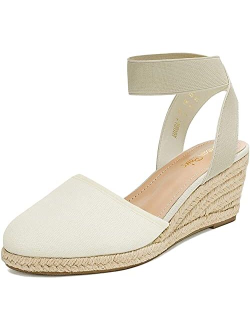 DREAM PAIRS Women's Elastic Ankle Strap Espadrilles Wedge Sandals