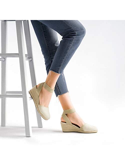 DREAM PAIRS Women's Elastic Ankle Strap Espadrilles Wedge Sandals