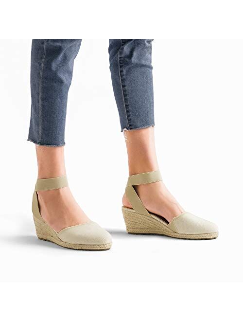 DREAM PAIRS Women's Elastic Ankle Strap Espadrilles Wedge Sandals
