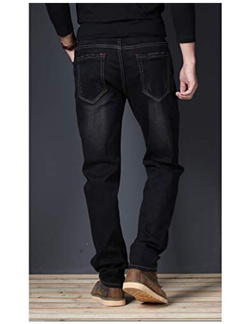 Yeokou Men's Classic Straight Leg Regular Fit Five Pockets Stretch Jeans Pants