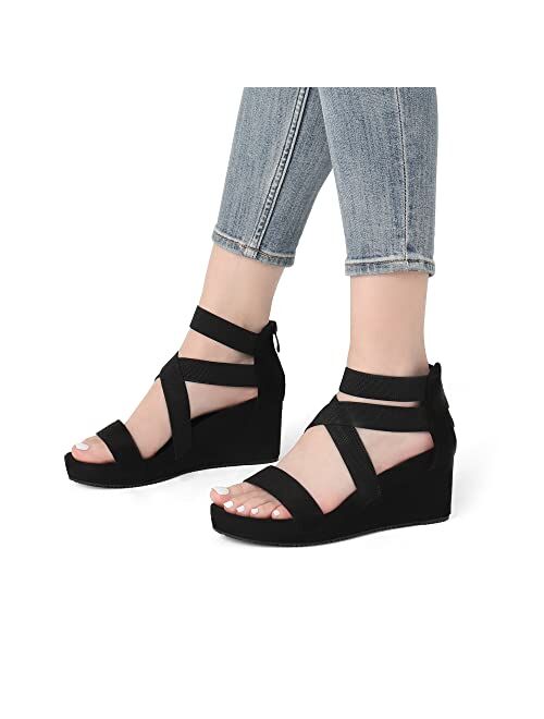DREAM PAIRS Women's Elastica Ankle Strap Open Toe Platform Wedge Sandals