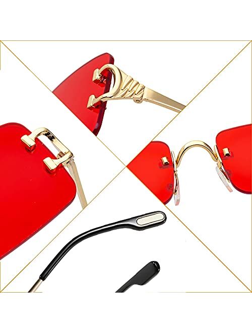 SDinm Rimless Sunglasses 90s Frameless Rectangle Tinted Lens Eyewear Candy Color Glasses for Women Men