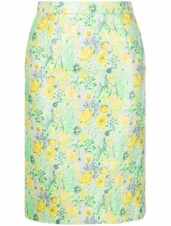 high-waisted floral-print skirt