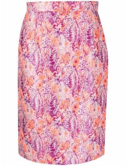 floral-jacquard pencil skirt