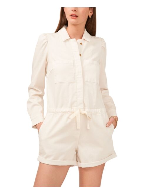 1.STATE Long Sleeve Tie Waist Collared Romper