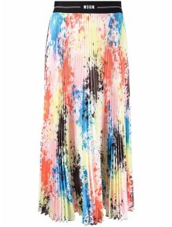 splatter-print plisse pleated midi skirt