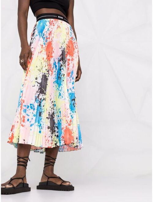 MSGM splatter-print plisse pleated midi skirt
