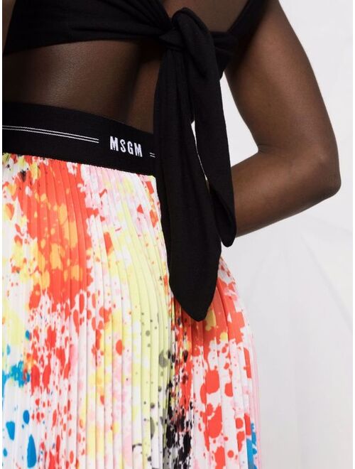 MSGM splatter-print plisse pleated midi skirt
