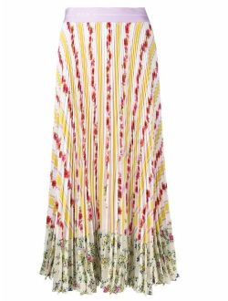 floral stripe plisse pleated midi skirt