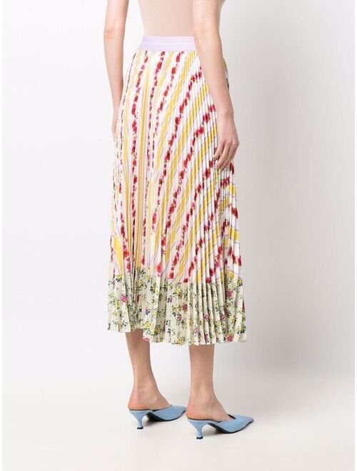 MSGM floral stripe plisse pleated midi skirt