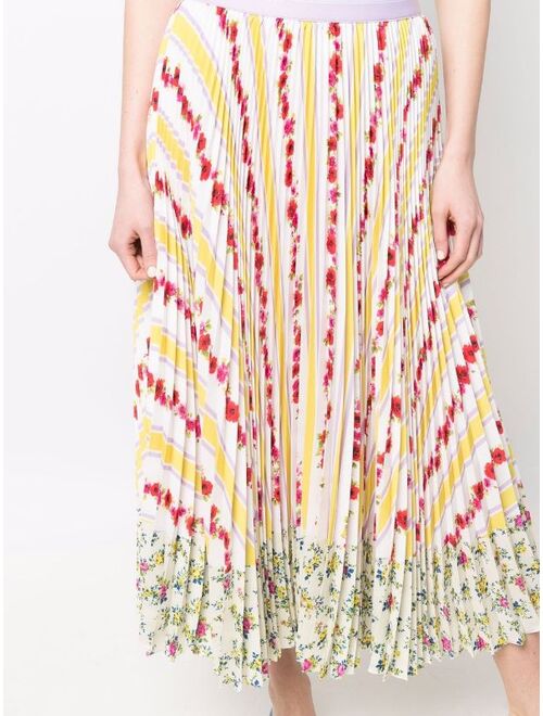 MSGM floral stripe plisse pleated midi skirt