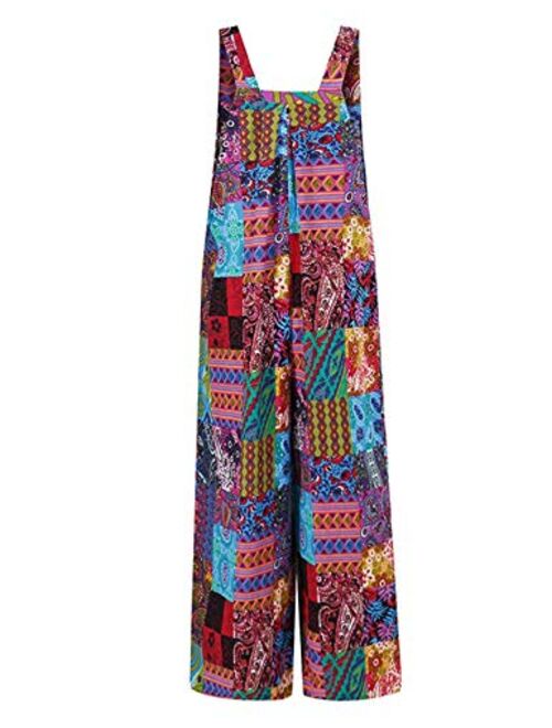 Yeokou Women's Cotton Linen Sleeveless Harem Pants Bib Overalls Romper Jumpsuit Playsuit