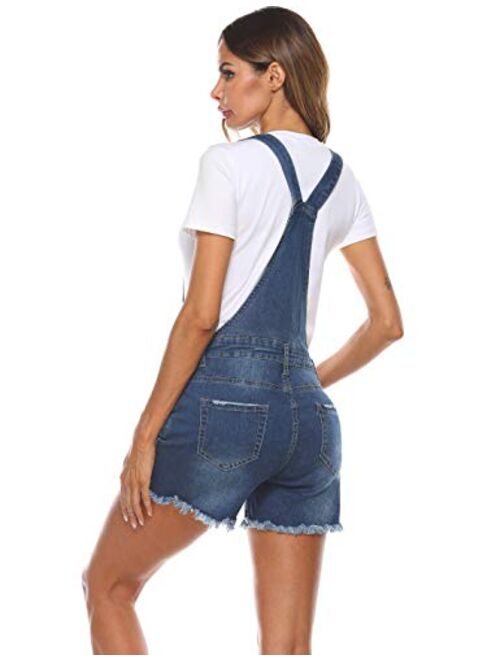 Yeokou Women's Casual Adjustable Strap Frayed Hem Curling Denim Bib Overall Shorts