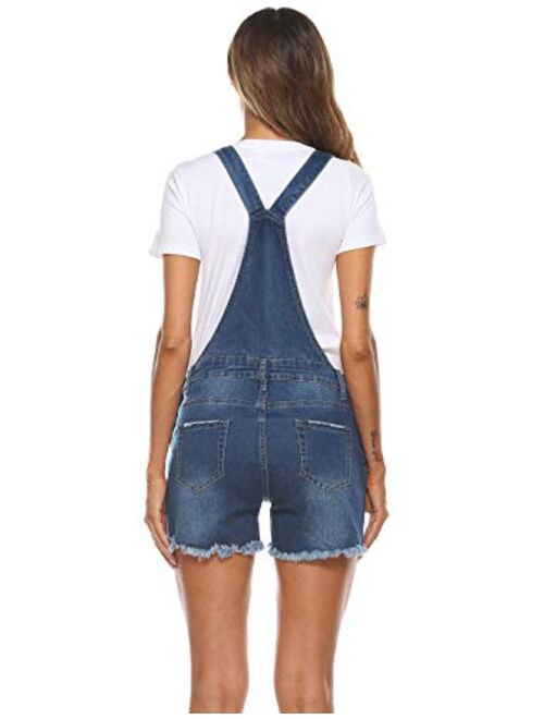 Yeokou Women's Casual Adjustable Strap Frayed Hem Curling Denim Bib Overall Shorts