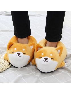 Shiba Inu Cartoon Slippers For Women Winter Plush Home Fluffy Cotton Shoes Slides House Indoor Animals Design Fuzzy Slipers