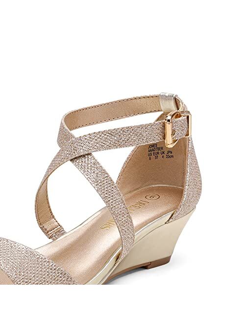 DREAM PAIRS Women's Ankle Strap Low Wedge Sandals