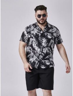 Extended Sizes Men Tropical Print Shirt & Shorts Set