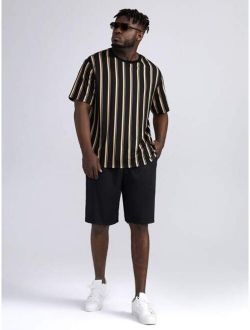 Extended Sizes Men Striped Tee & Slant Pocket Shorts