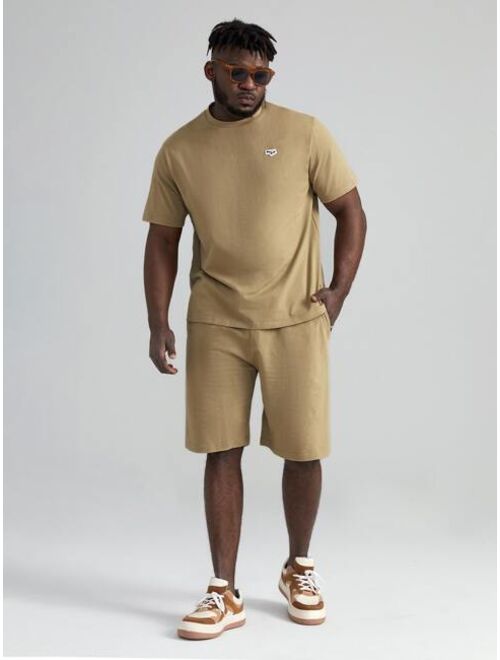 Shein Extended Sizes Men Patch Detail Tee And Shorts Set