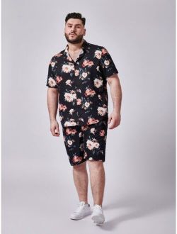 Extended Sizes Men Floral Shirt & Shorts Set