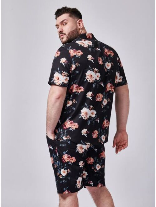 Shein Extended Sizes Men Floral Shirt & Shorts Set