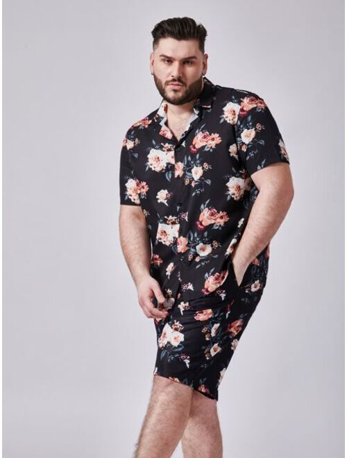 Shein Extended Sizes Men Floral Shirt & Shorts Set
