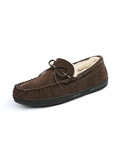 Men's Moccasin Slippers Fuzzy Plush House Shoes Indoor Outdoor Fleece Lining Loafers