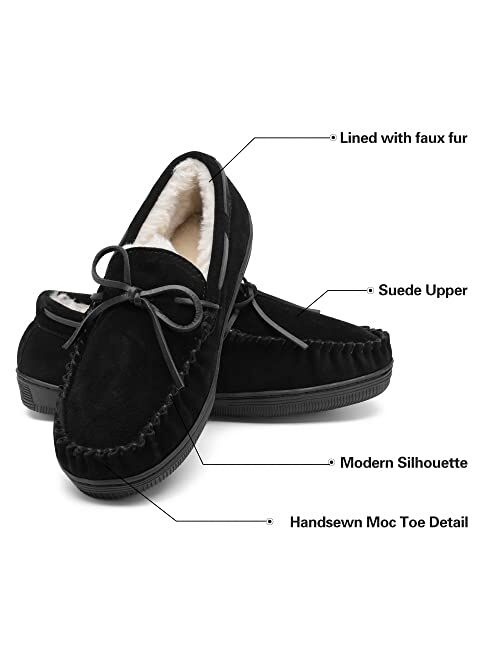 DREAM PAIRS Men's Moccasin Slippers Fuzzy Plush House Shoes Indoor Outdoor Fleece Lining Loafers