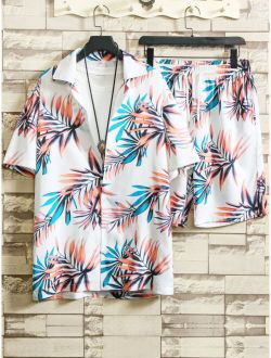Men 2pcs Tropical Print Shirt With Bermuda Shorts