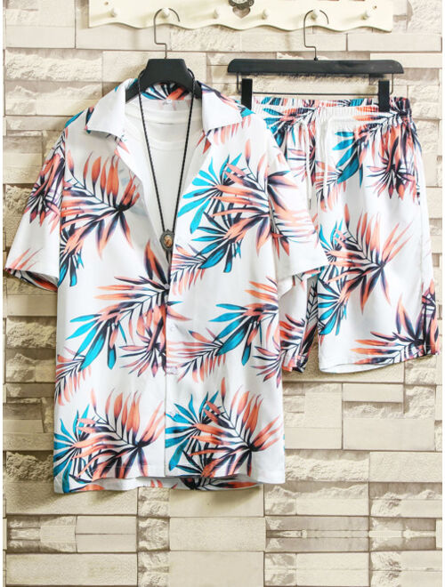 Shein Men 2pcs Tropical Print Shirt With Bermuda Shorts