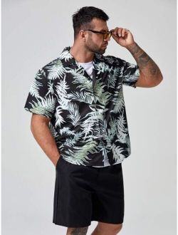Extended Sizes Men Tropical Print Shirt With Solid Shorts Without Tee