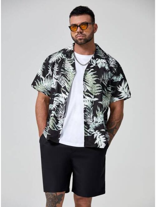 Shein Extended Sizes Men Tropical Print Shirt With Solid Shorts Without Tee